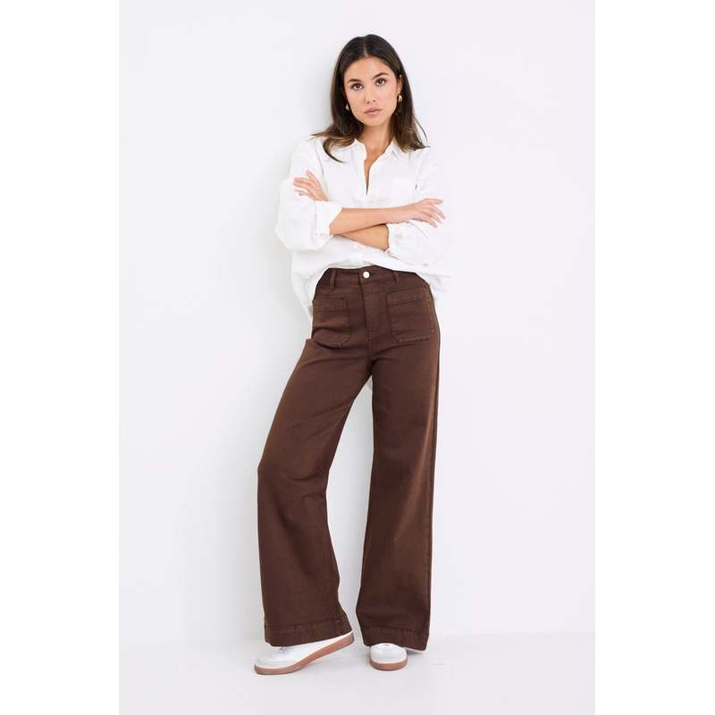 Zoey Chocolate High Rise Wide Leg Pocket Jean