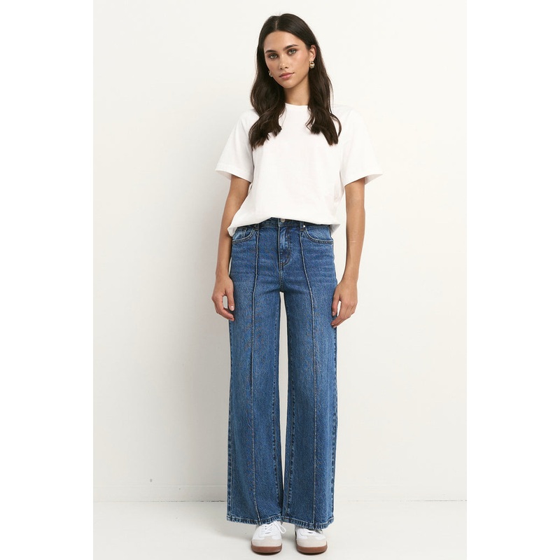 Mayfair Mid Blue Mid Rise Pintuck Relaxed Jean