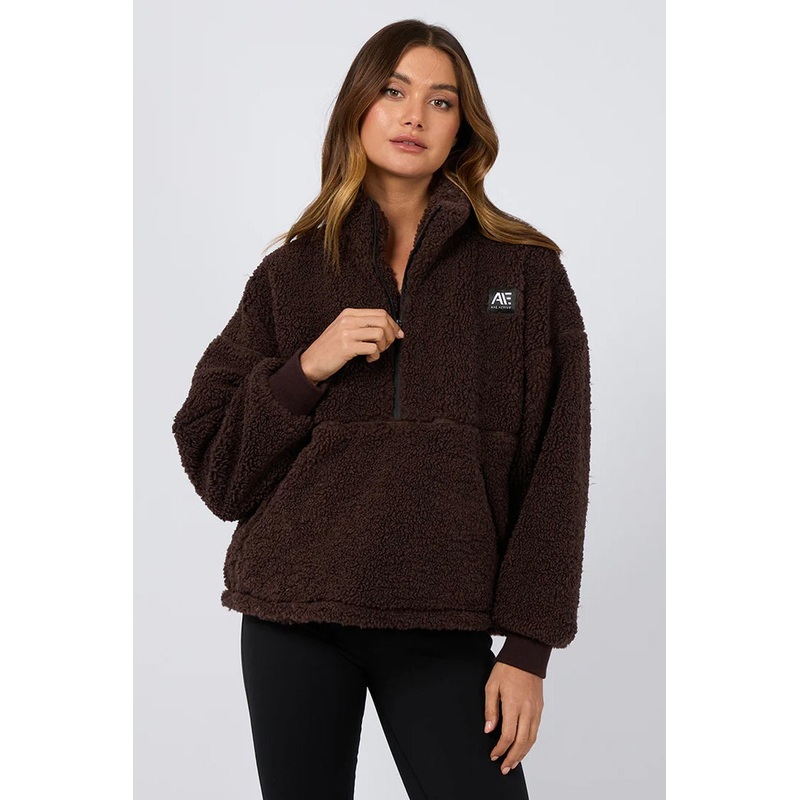 Amara Brown Quarter Zip Teddy Sweatshirt