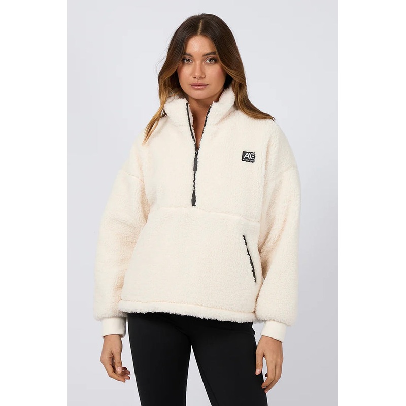 Amara Vintage White Quarter Zip Teddy Sweatshirt