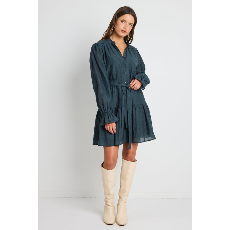 Audition Deep Forest Balloon Sleeve Drop Waist Mini Dress