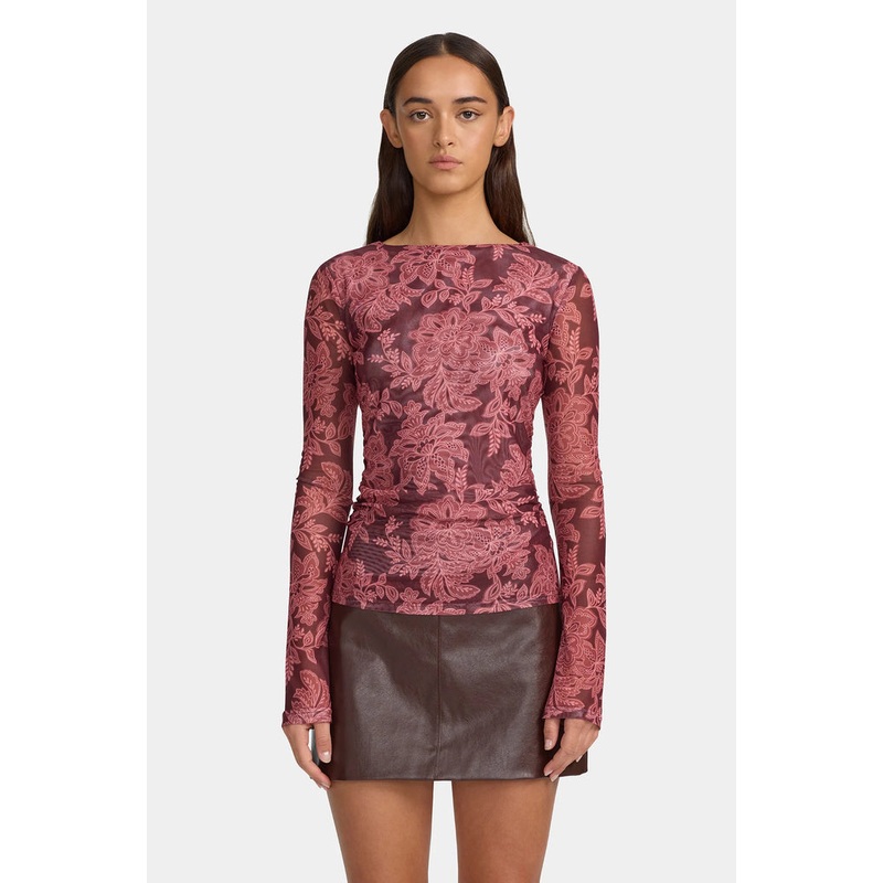 Azalea Plum Paisley Mesh Top