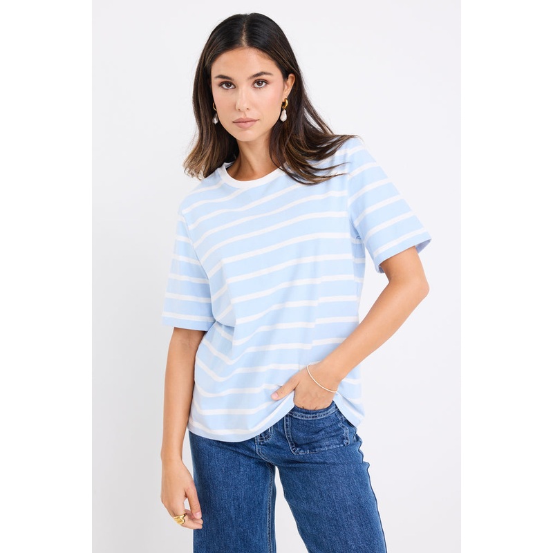 Binding Pale Blue White Stripe Boxy Fit Tee
