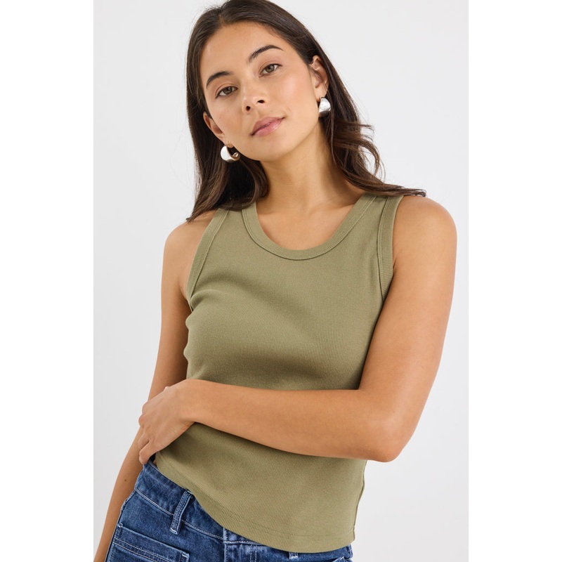 Cobble Khaki Rib Cutaway Tank
