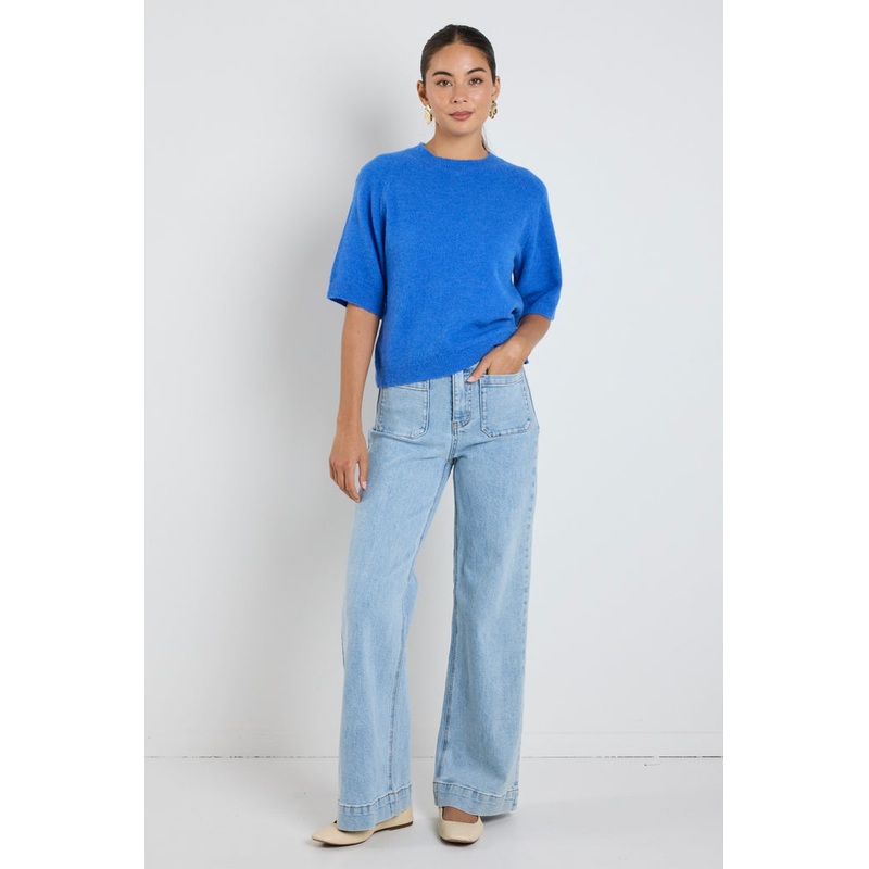 Assemble Azure Blue Alpaca Blend Raglan Knit Tee