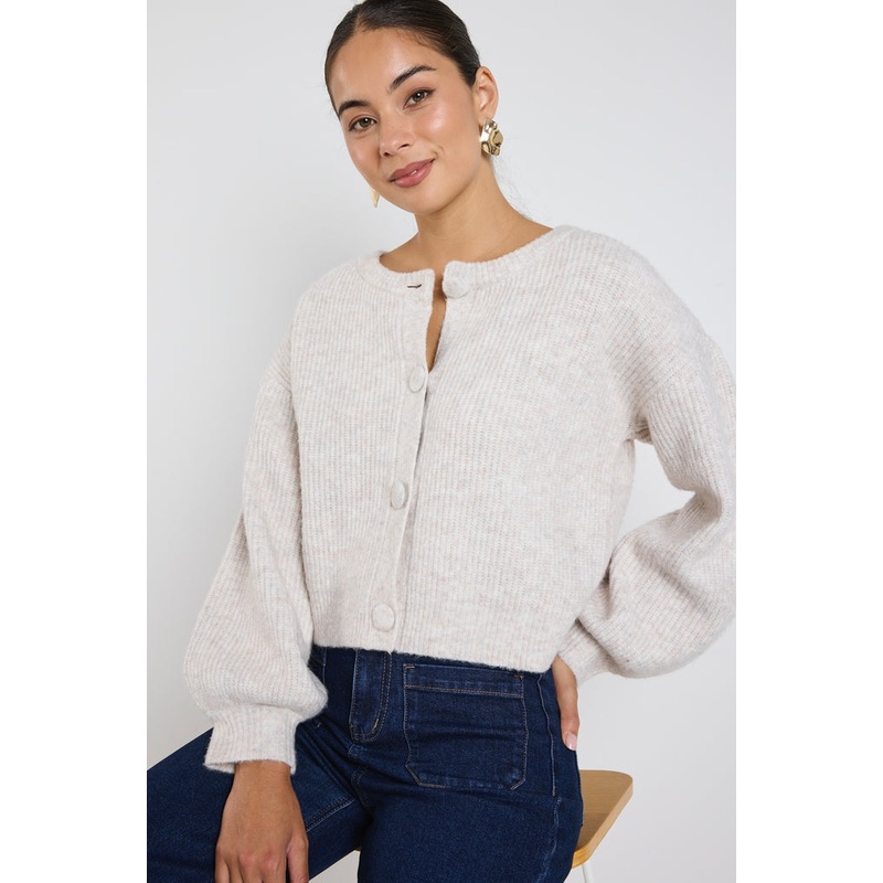 Authentic Oat Marle Chunky Knit Crewneck Cardigan