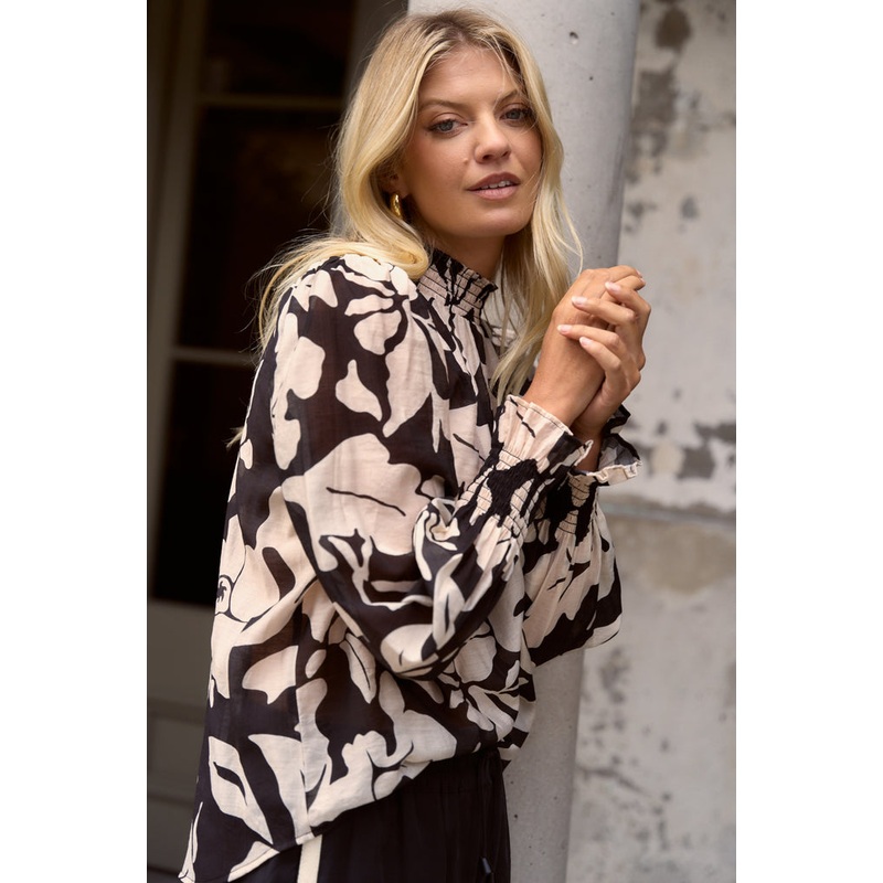 Emphatic Black Floral High Neck LS Top