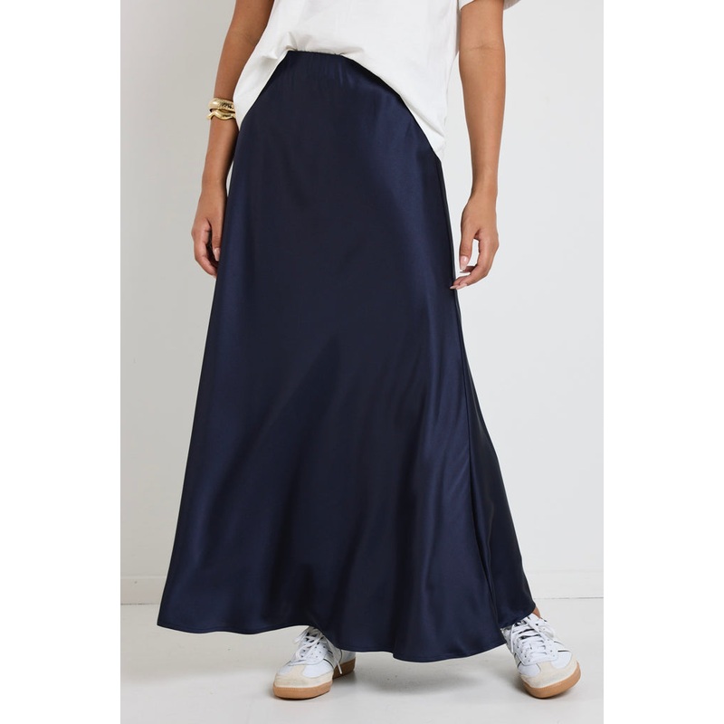 Preserve Navy Floaty Satin Bias Maxi Skirt