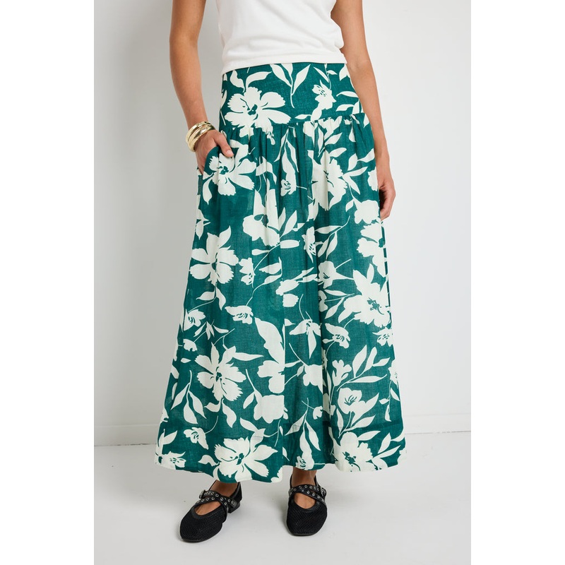 Affinity Forest Floral Shirred Back Tiered Maxi Skirt
