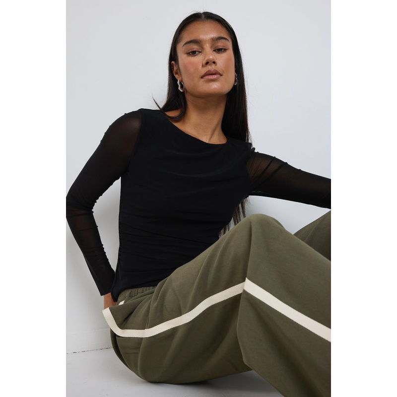 Bravo Black Mesh Long Sleeve Top