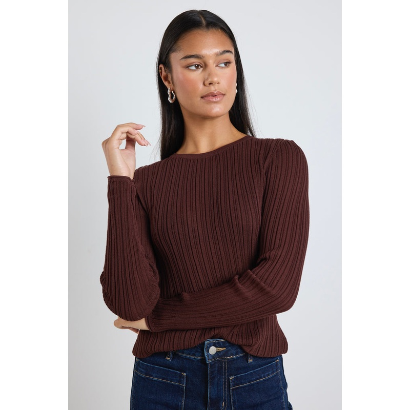 Fragment Chocolate Sheer Rib LS Knit Top