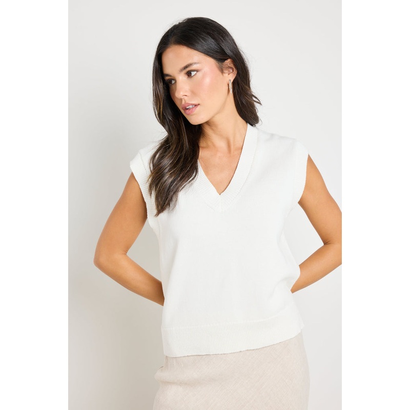 Scroll Ivory Cotton Knit Vest Top