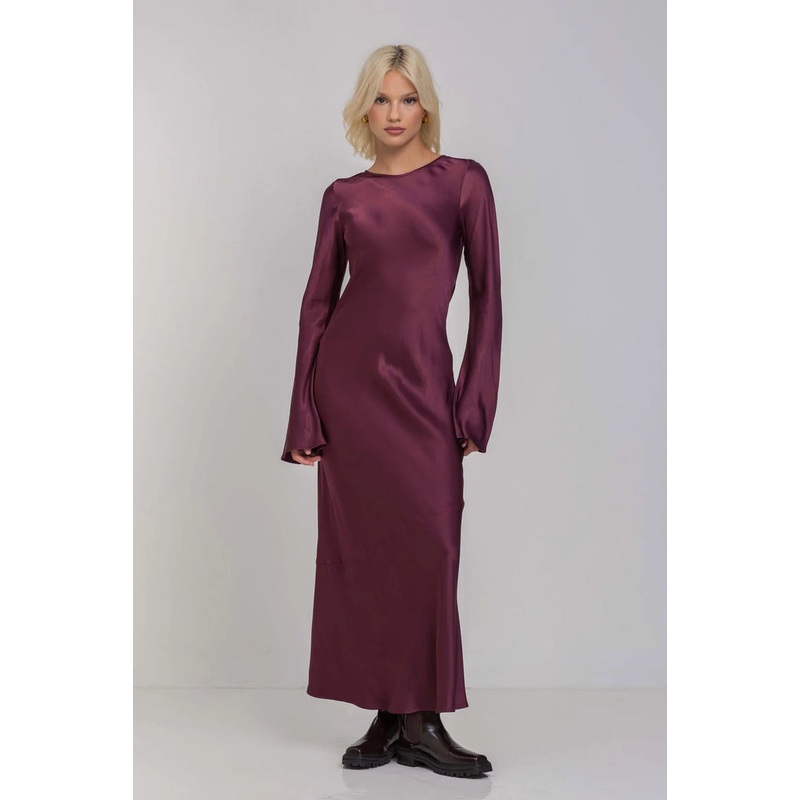 Sprinkle Of Magic Plushy Purple LS Satin Maxi Dress