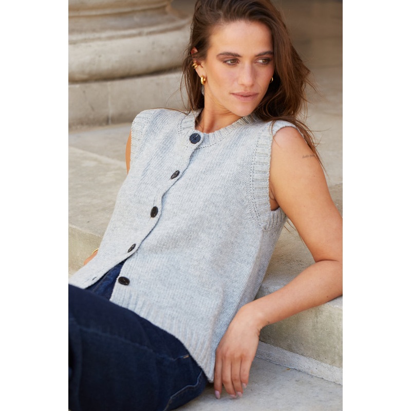 Stamp Grey Marle Crewneck Knit Vest Top