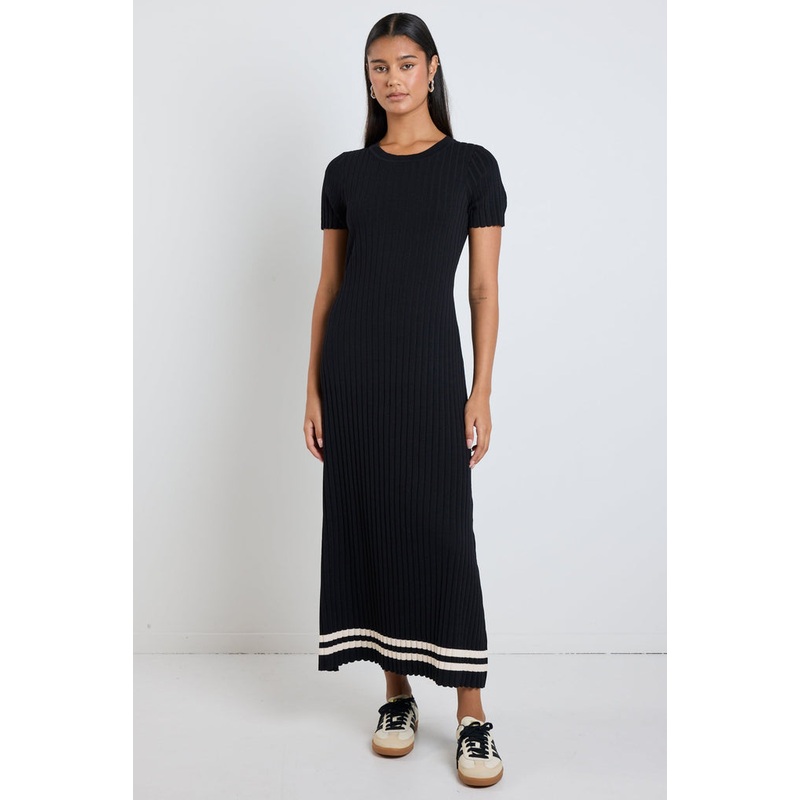 Taken Black Stripe Crewneck SS Knit Dress