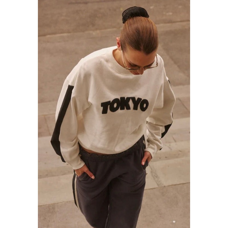 Tokyo Warm White Black Stripe Sweatshirt