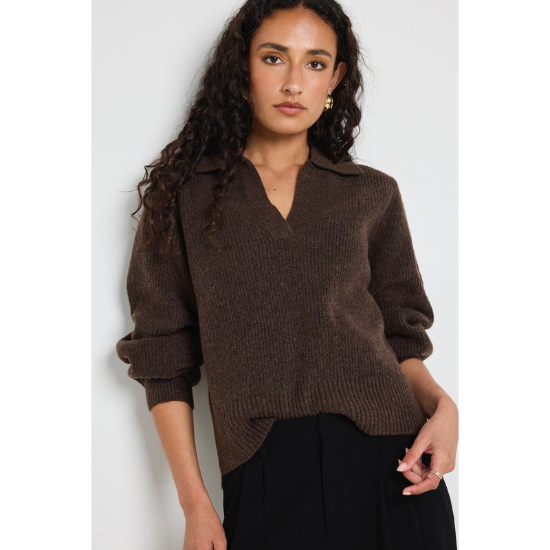 Truth Chocolate Collar Chunky Knit Jumper