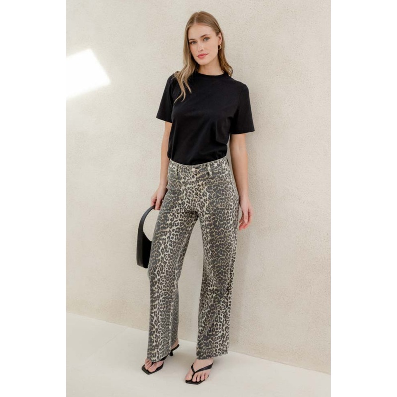 Zoey Leopard High Rise Wide Leg Pocket Jean