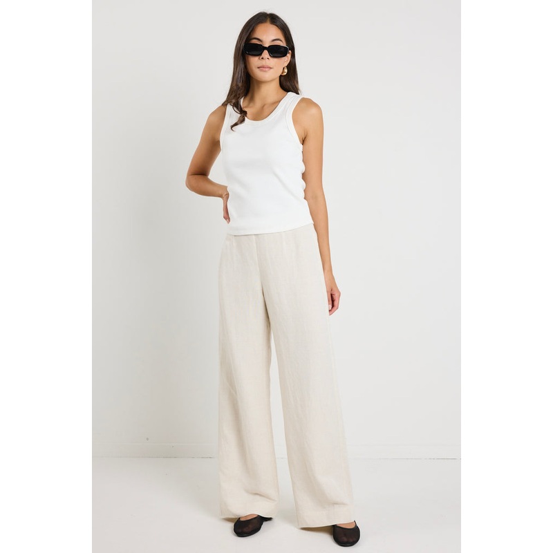 Boulevard Natural Linen Viscose Wide Leg Pants