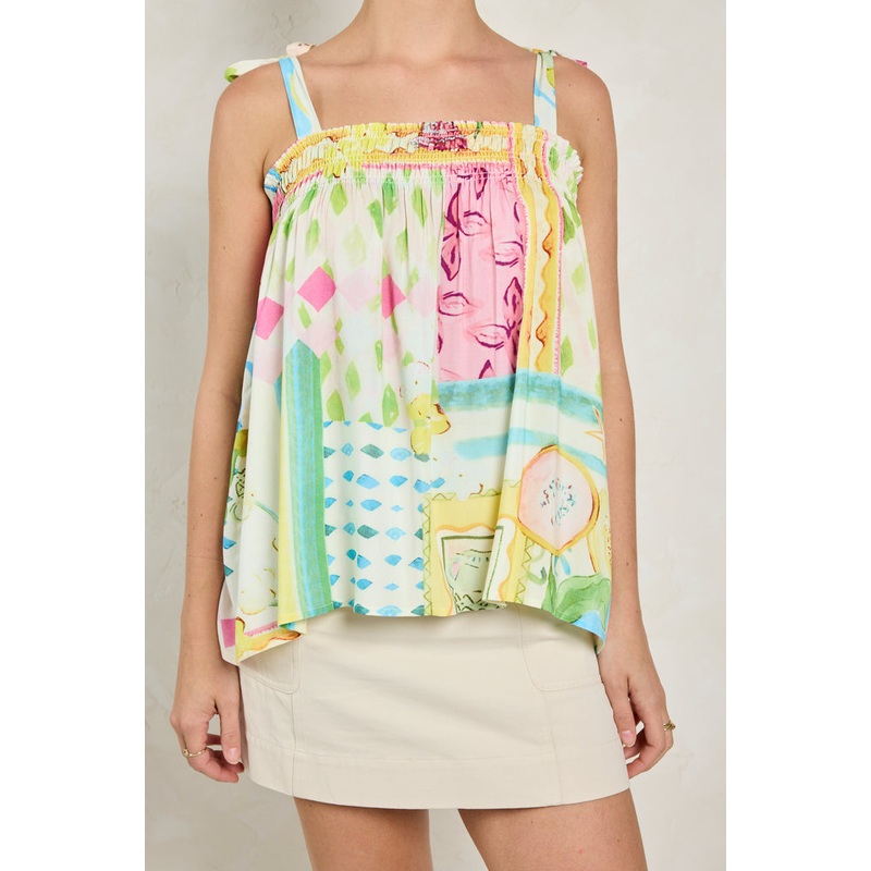 Candied Pink Holiday Print Tie Strap Babydoll Cami
