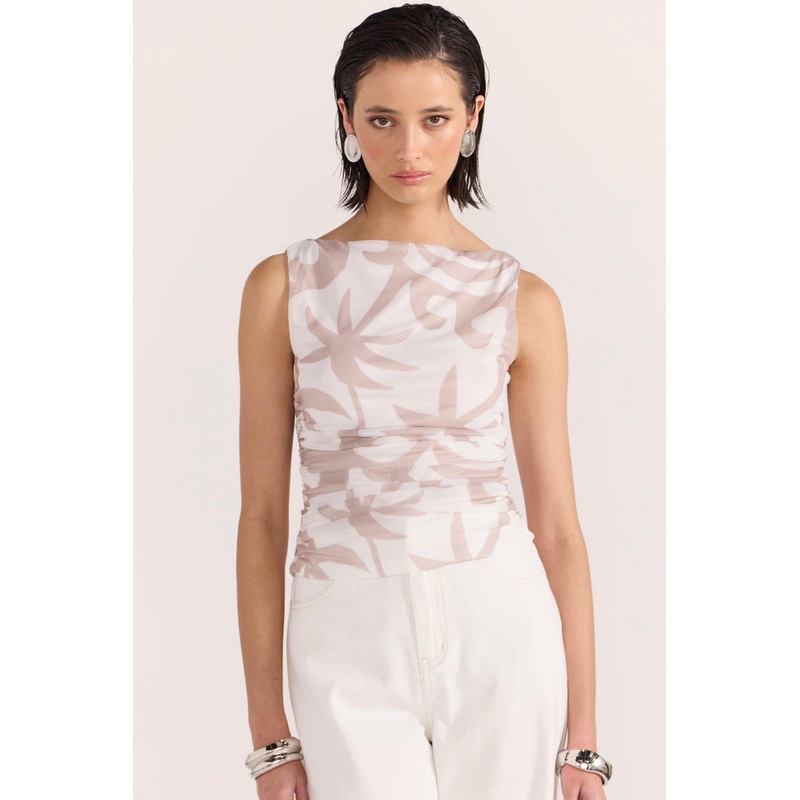 Celeste Beige Floral Mesh Top