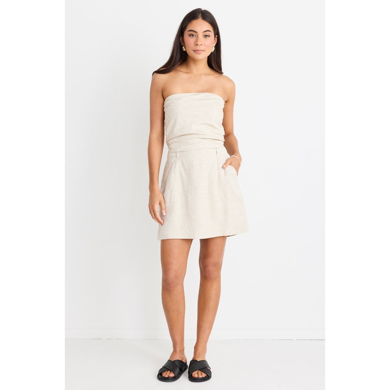 Conceptual Natural Linen Blend Strapless Top