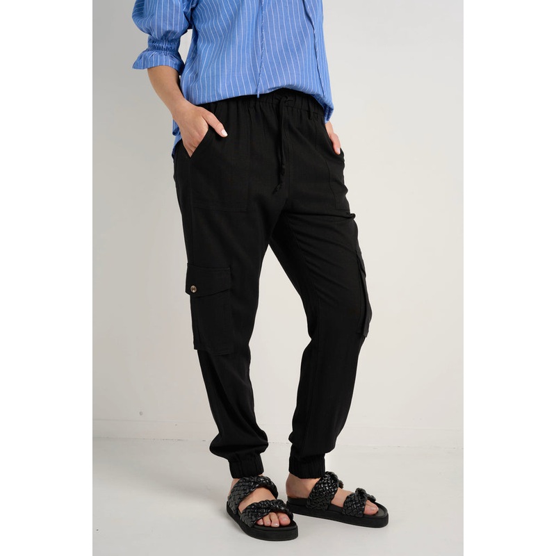 Debut Black Linen Viscose Jogger Style Pants