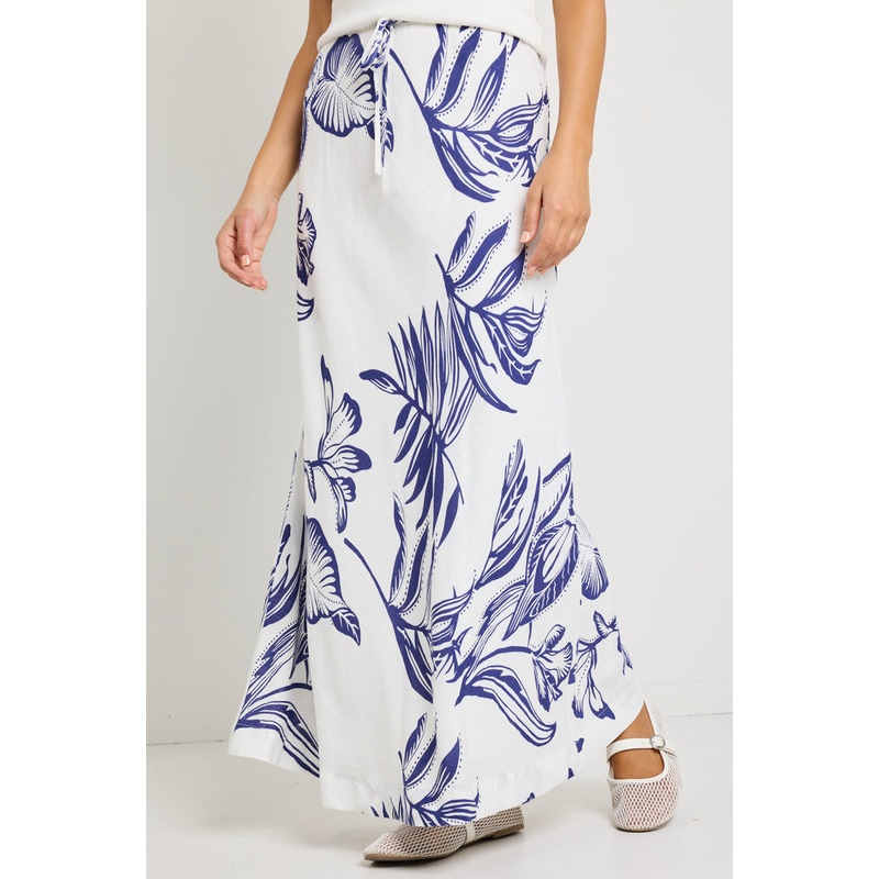Departure Navy Silhouette Tie Waist Bias Maxi Skirt