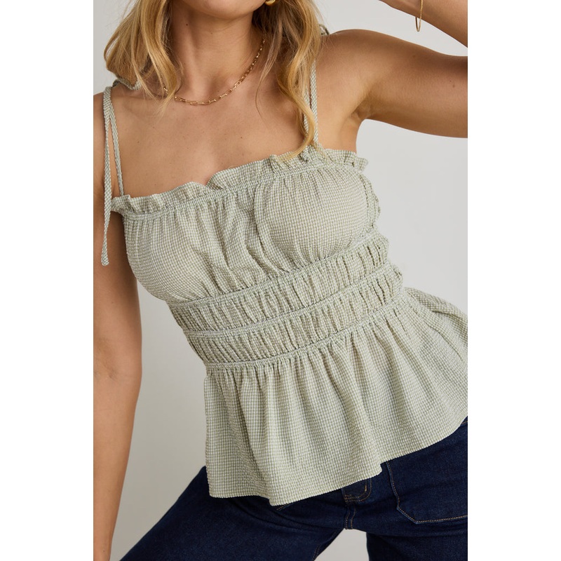 Musings Sage Gingham Strappy Babydoll Cami