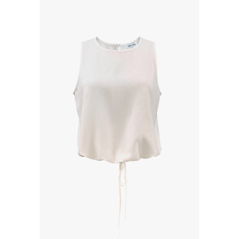 Sherbet White Linen Blend Draw Cord Hem Shell Top