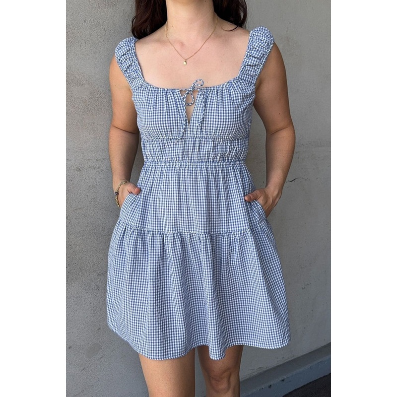 Tricky Blue Gingham Sleeveless Mini Dress