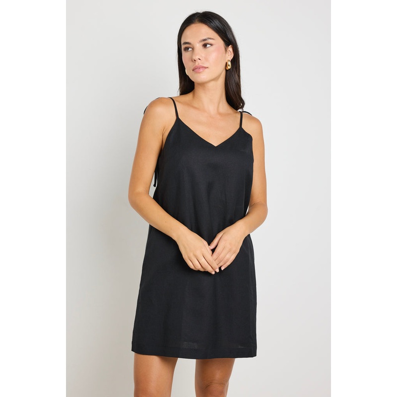 Wave Black Strappy Mini Shift Dress