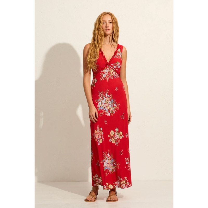 Yolanda Red Floral Maxi Dress