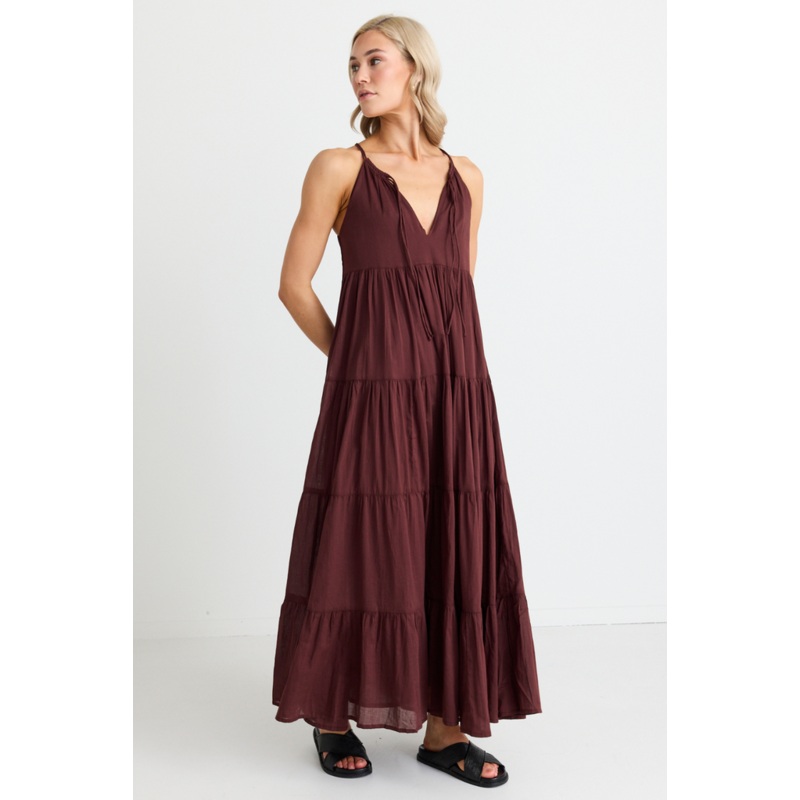 Affair Rosewood Strappy Tiered Maxi Dress