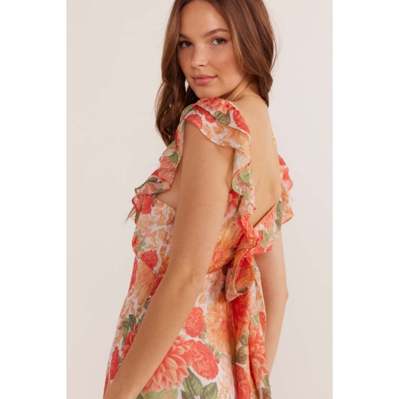 Aida Apricot Floral Frill Maxi Dress