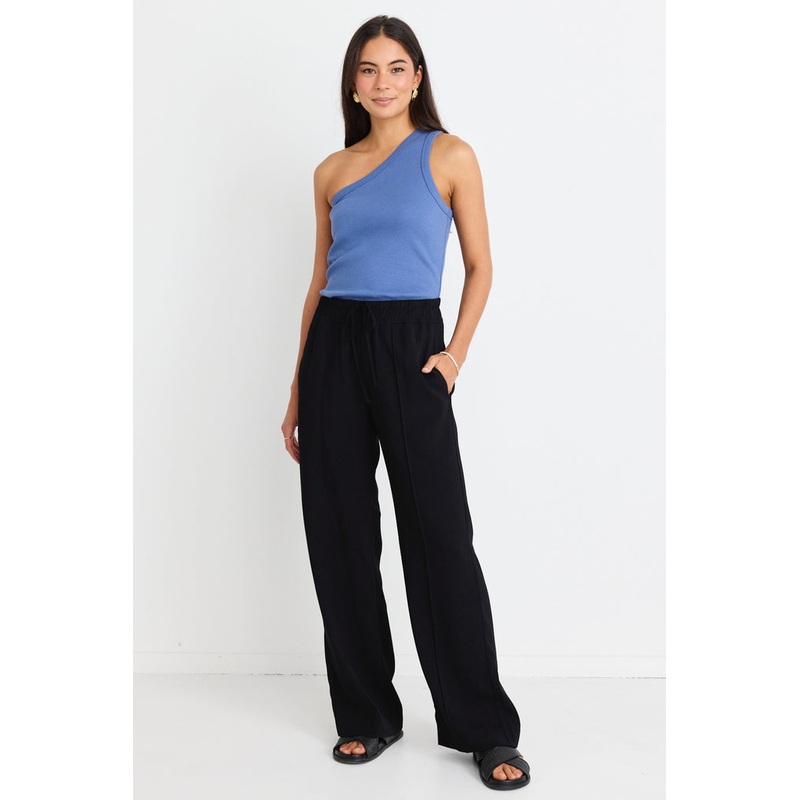 Civic Black Crepe Pintuck Leg Wide Pants