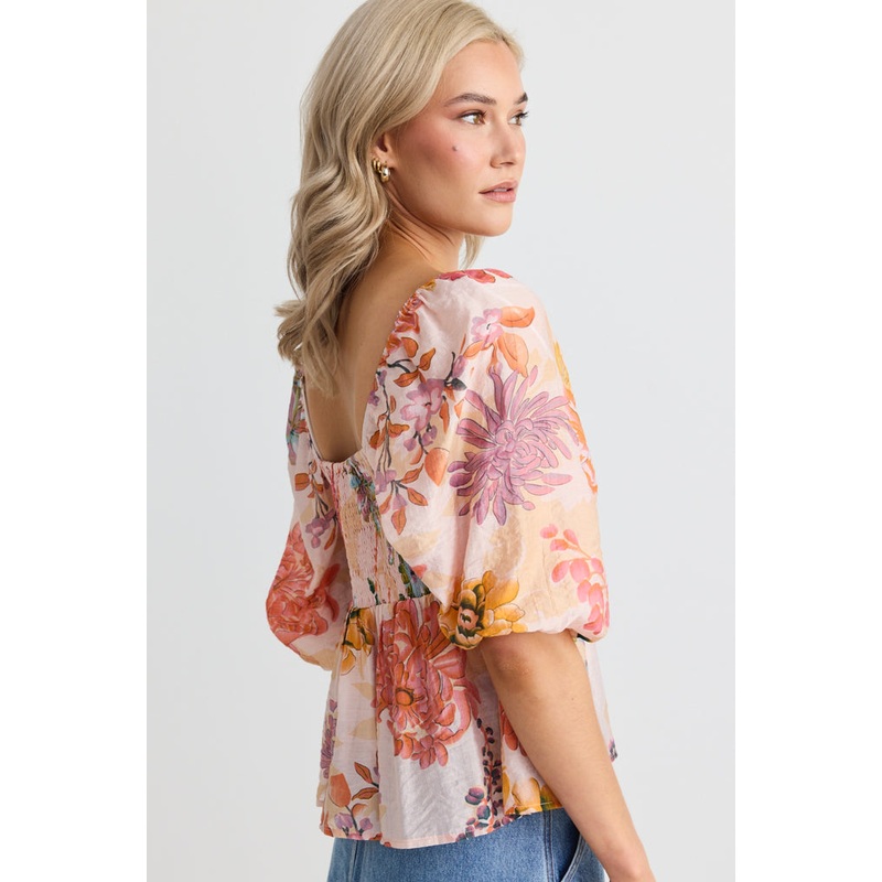 Healing Peach Floral Sweetheart SS Swing Top