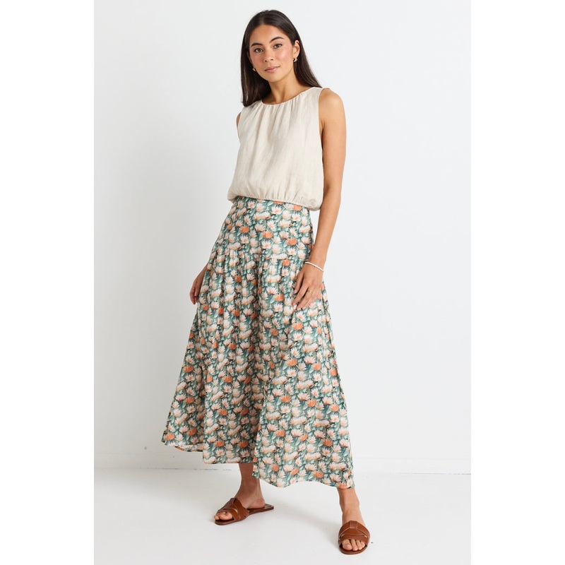 Pisces Peach Lily Tiered Split Front Maxi Skirt
