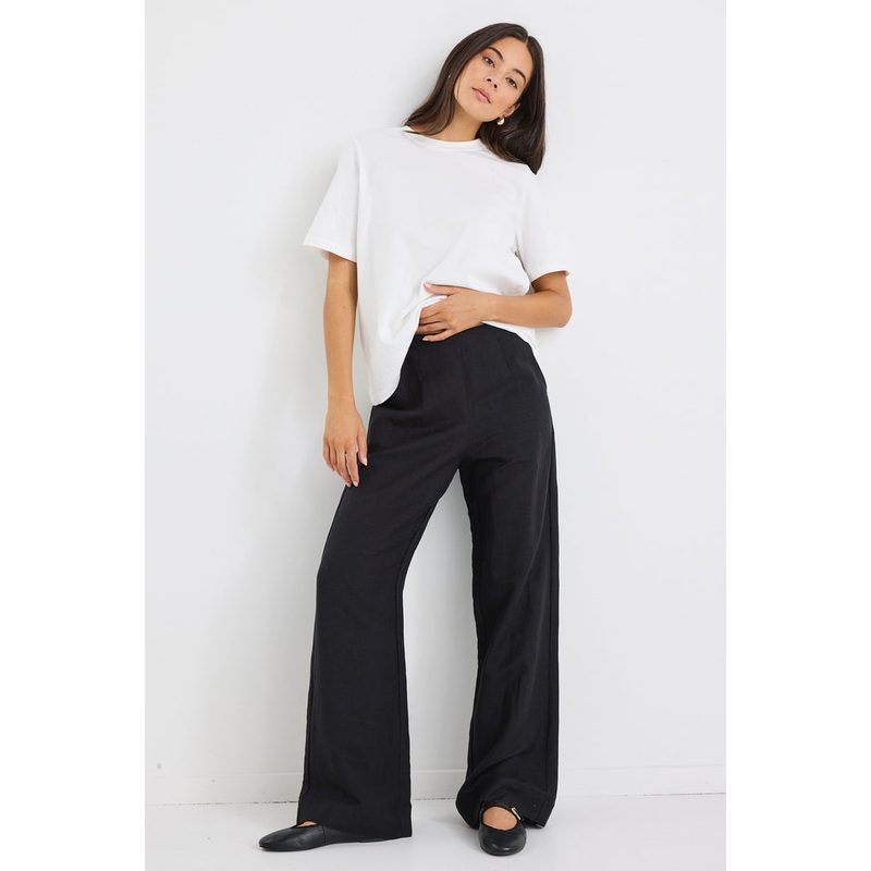Boardwalk Black Ramie Extended Waist Pants