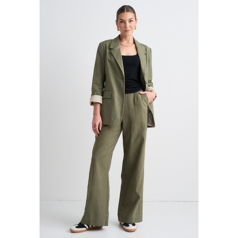 Boardwalk Soft Khaki Ramie Extended Waist Pants