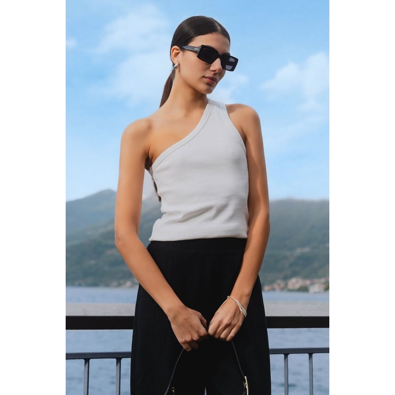 Celestial Ivory Rib One Shoulder Tank