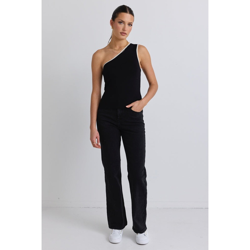 Farah Washed Black High Rise Soft Flare Jean