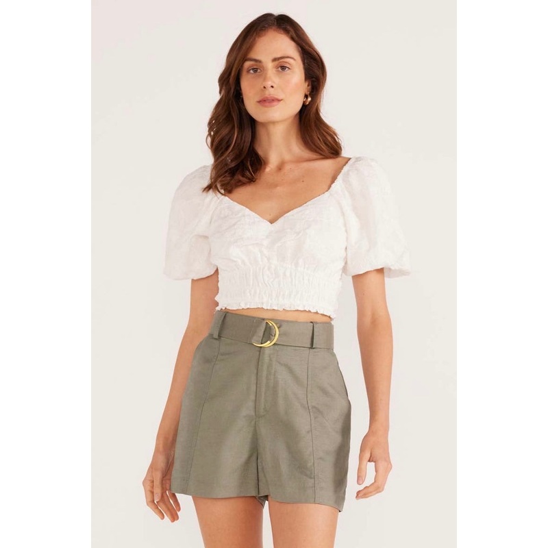 Willa Khaki Linen Belted Dress Shorts