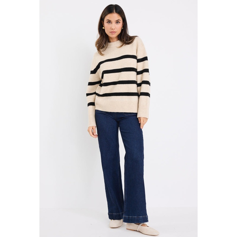 True Oat Black Stripe Crew Knit Jumper