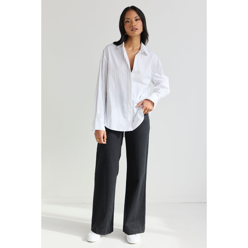 Vantage Taupe Stripe Cotton Button Front Shirt