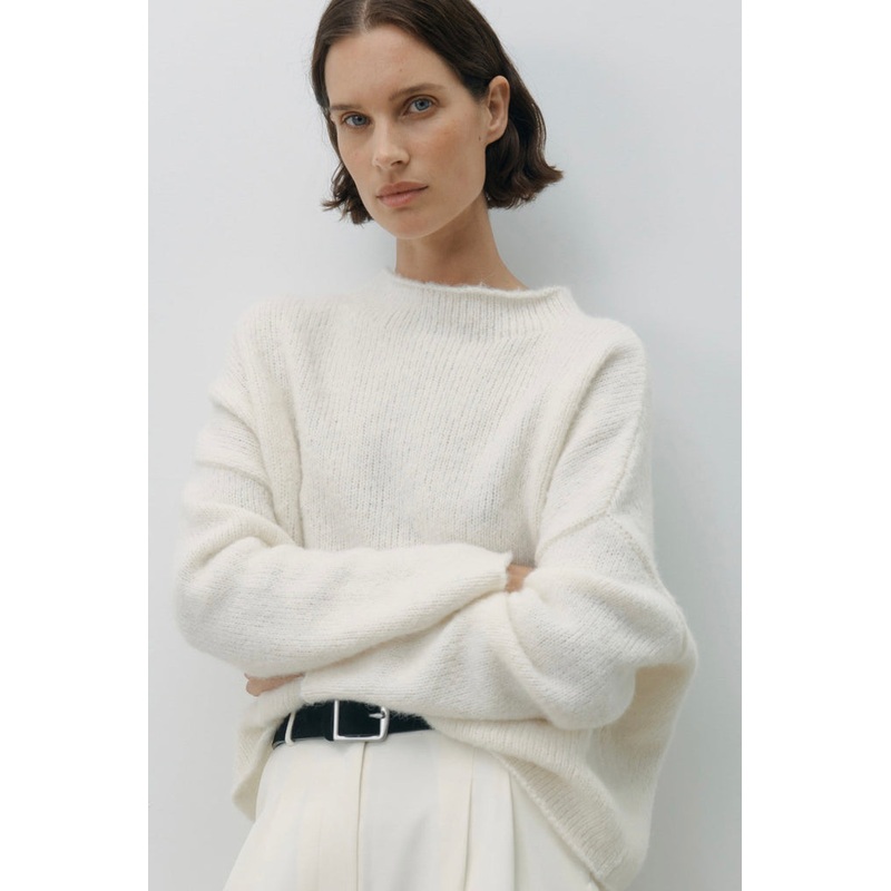 Apolline Cream  Rolled Mock Neck Alpaca Wool Blend Knit