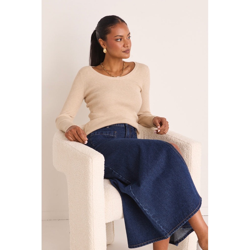 Better Oat LS Scoop Neck Rib Knit Top