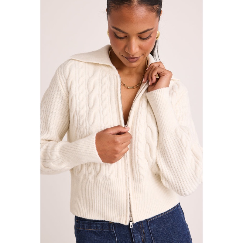 Central Ivory Zip Through Knit Jumper