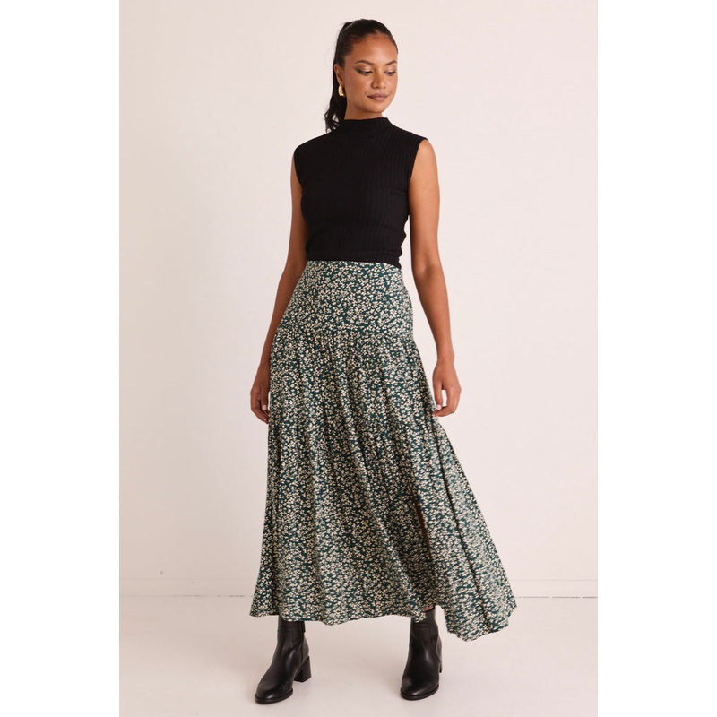 Playful Forest Ditsy Elastic Back Tiered Maxi Skirt