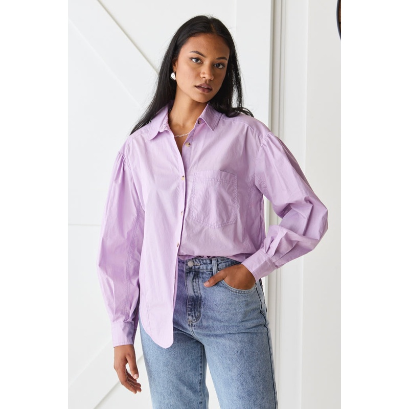 Breezy Lilac Poplin Drop Shoulder LS Shirt